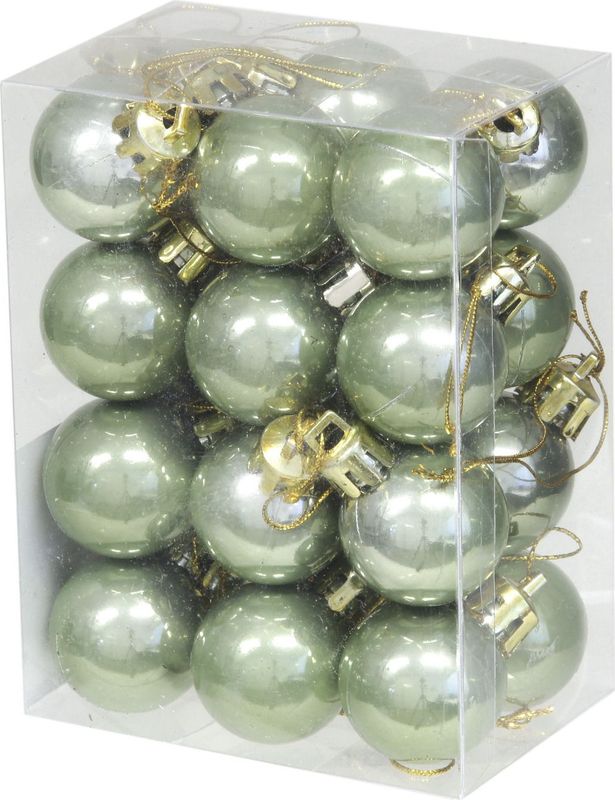 Kerstballen - Salie Groen - Kunststof - Set van 24x - Diameter 3 cm