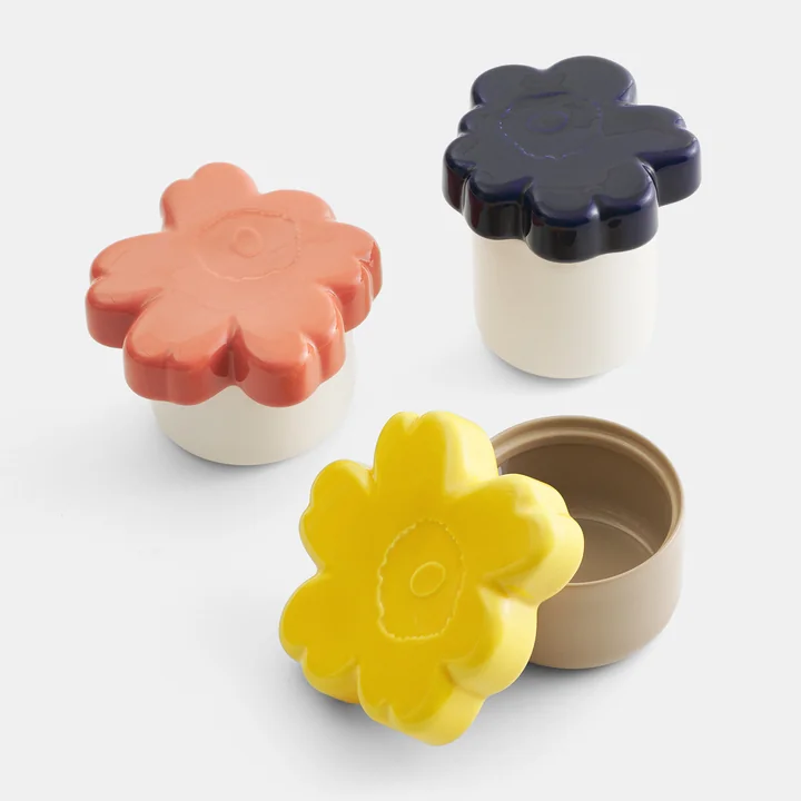 Marimekko - Oiva Unikko Aufbewahrungsdose mit Deckel 20 x 11,5 cm, terra / spring yellow (60th Anniversary Collection)