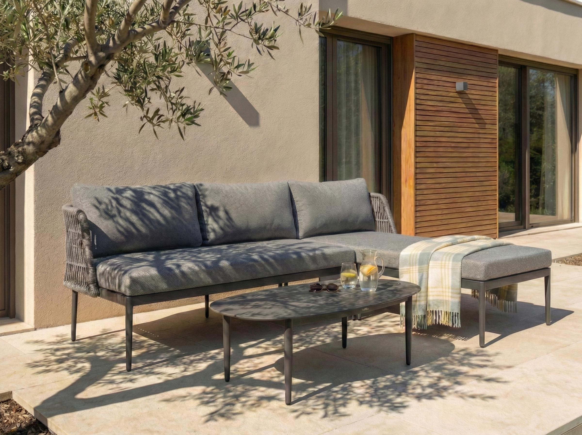 Tuin hoekloungeset met tafel 3-zits LEFFE linkszijdig Metaal Grijs