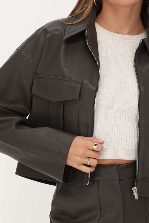 Donkergroen leather look jasje met zakken