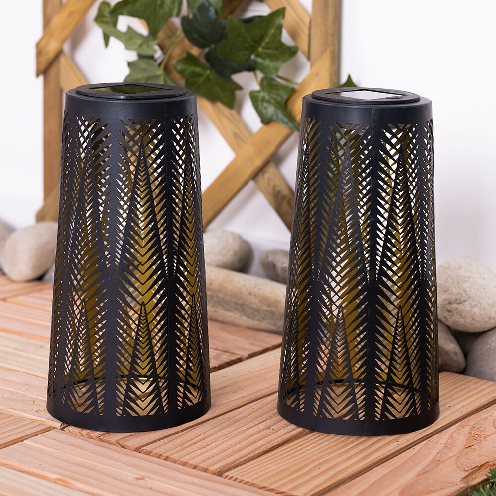2x LED Solarleuchte, schwarz-gold, Lichteffekt, H 24,5 cm