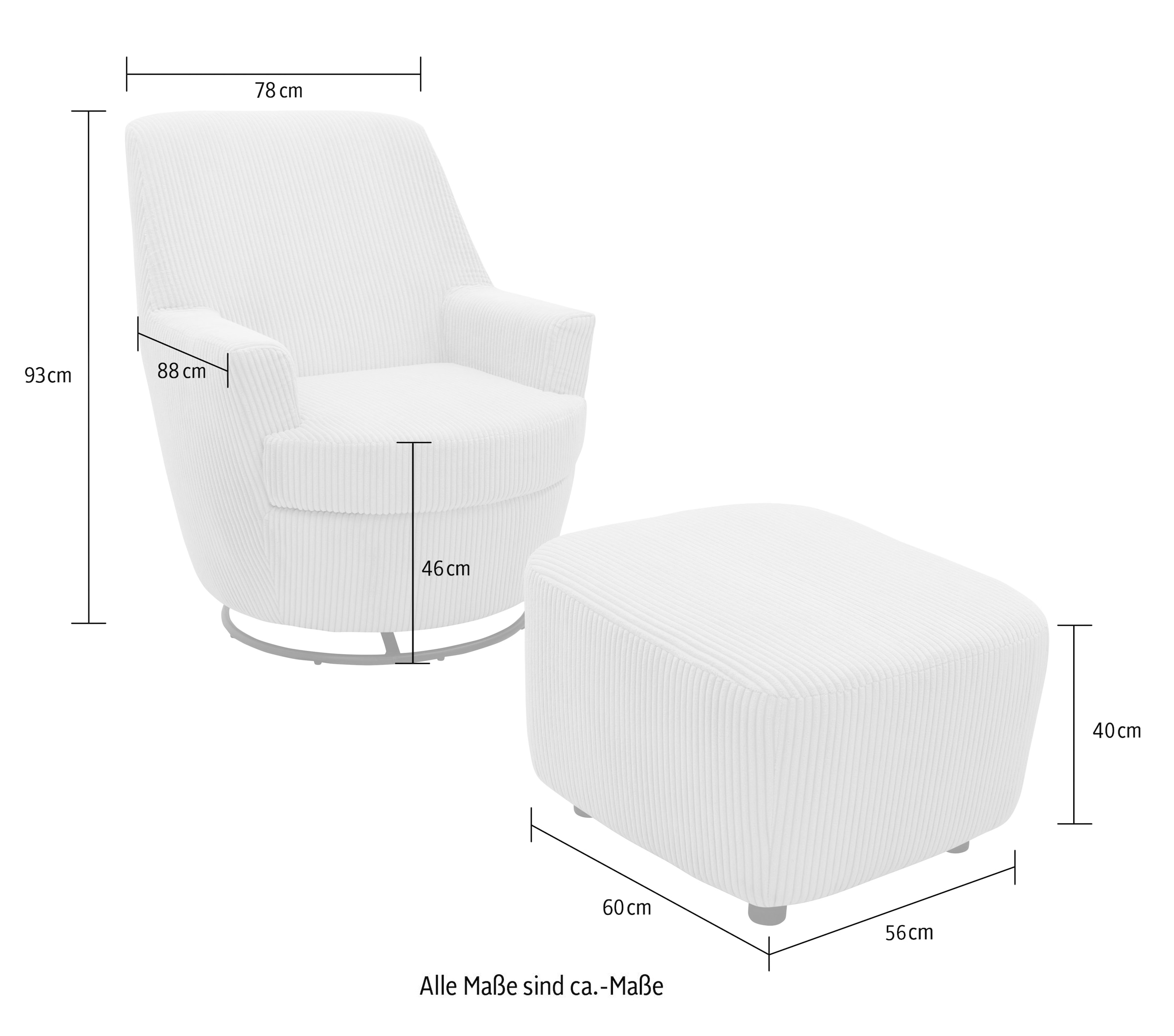 INOSIGN Drehsessel »HETTY, Drehsessel mit Wippfunktion und Hocker; Lesesessel, Armsessel« Set, 2 Stk. tlg. mit Dreh/Wippfunktion, mit Federkern, in Cord und Microfaser