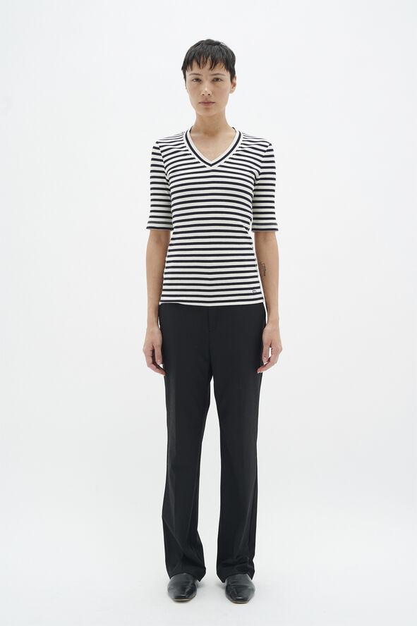 InWear DagnaIW Striped V T-Shirt Whisper white/ midnight magic