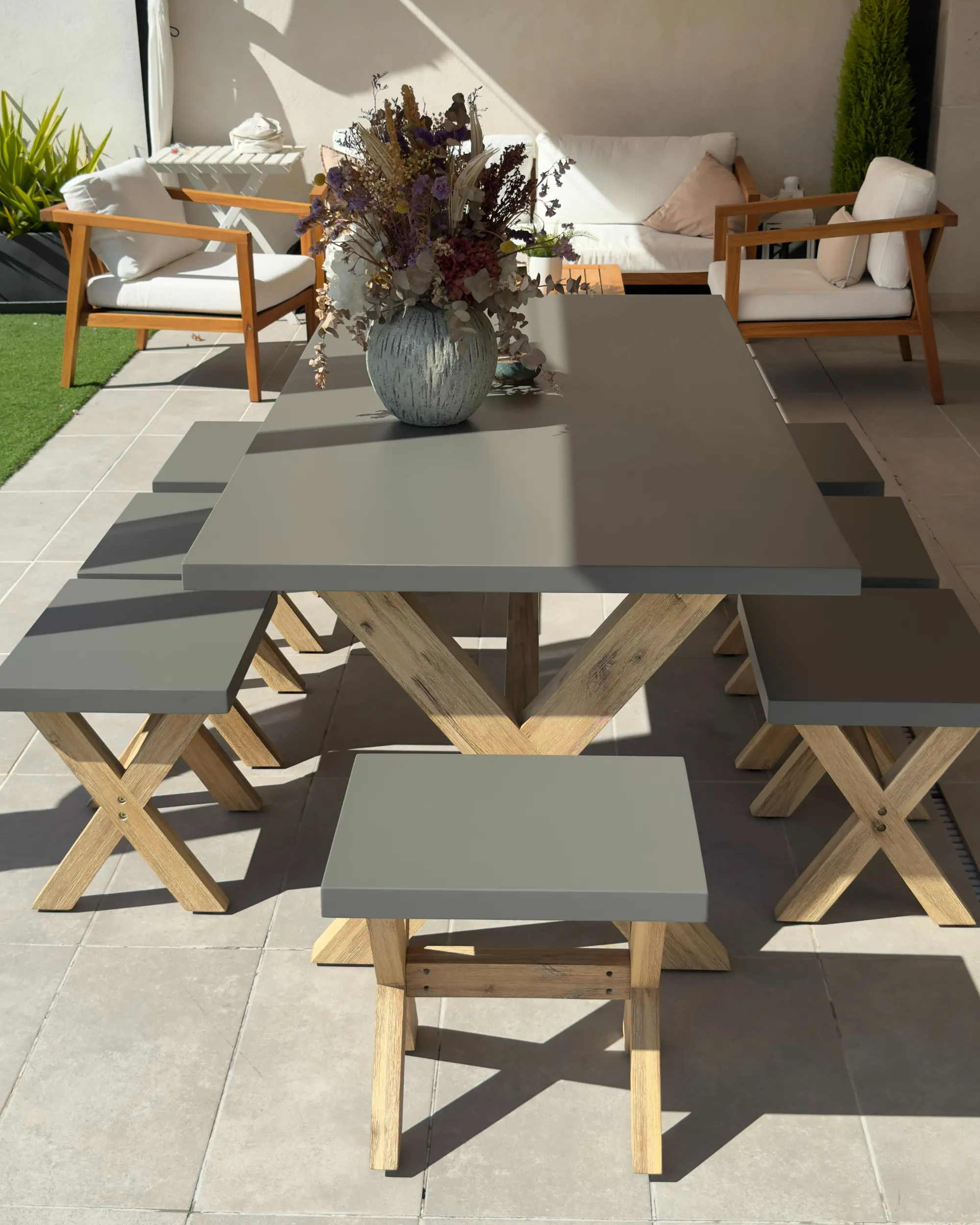 Tuinset met krukken 8-zits OLBIA Beton Grijs