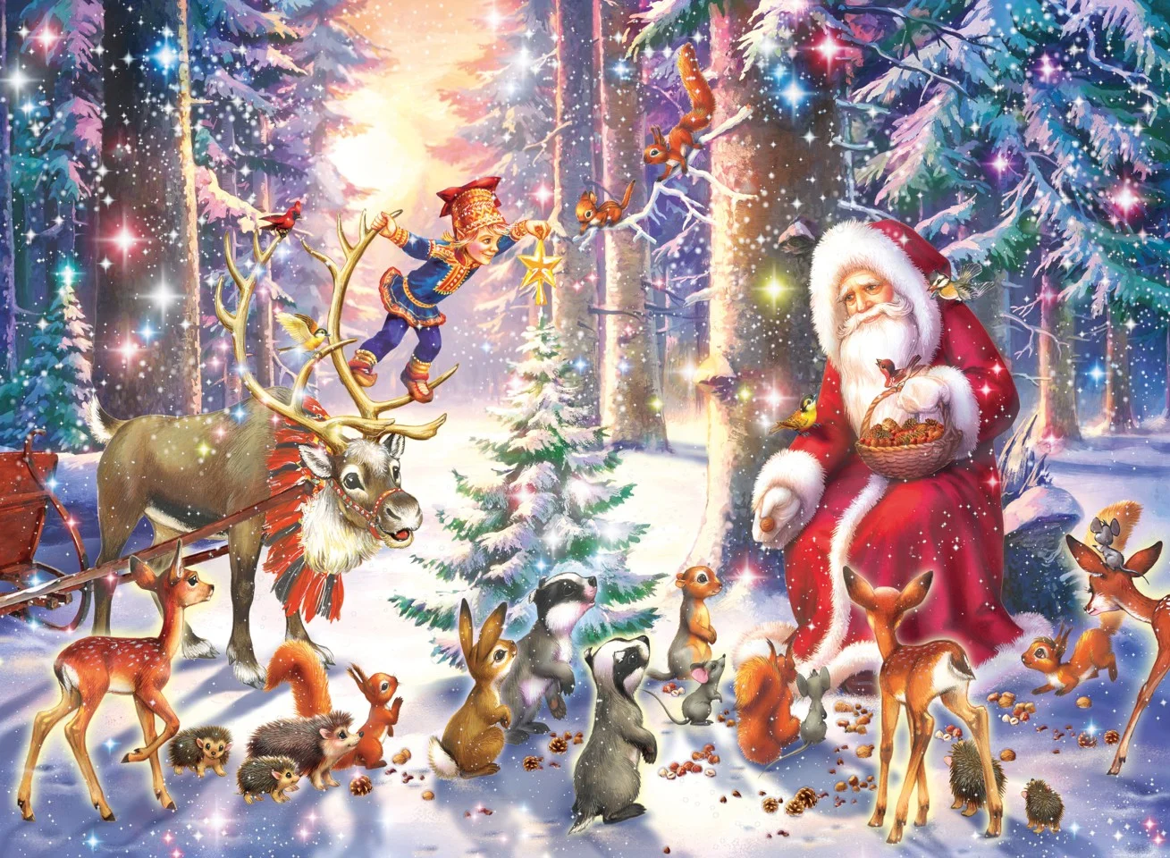 Ravensburger - Puslespil Christmas In The Forest 100 brikker