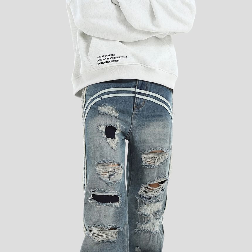 INStudio - Hoge taille, versleten, losse jeans