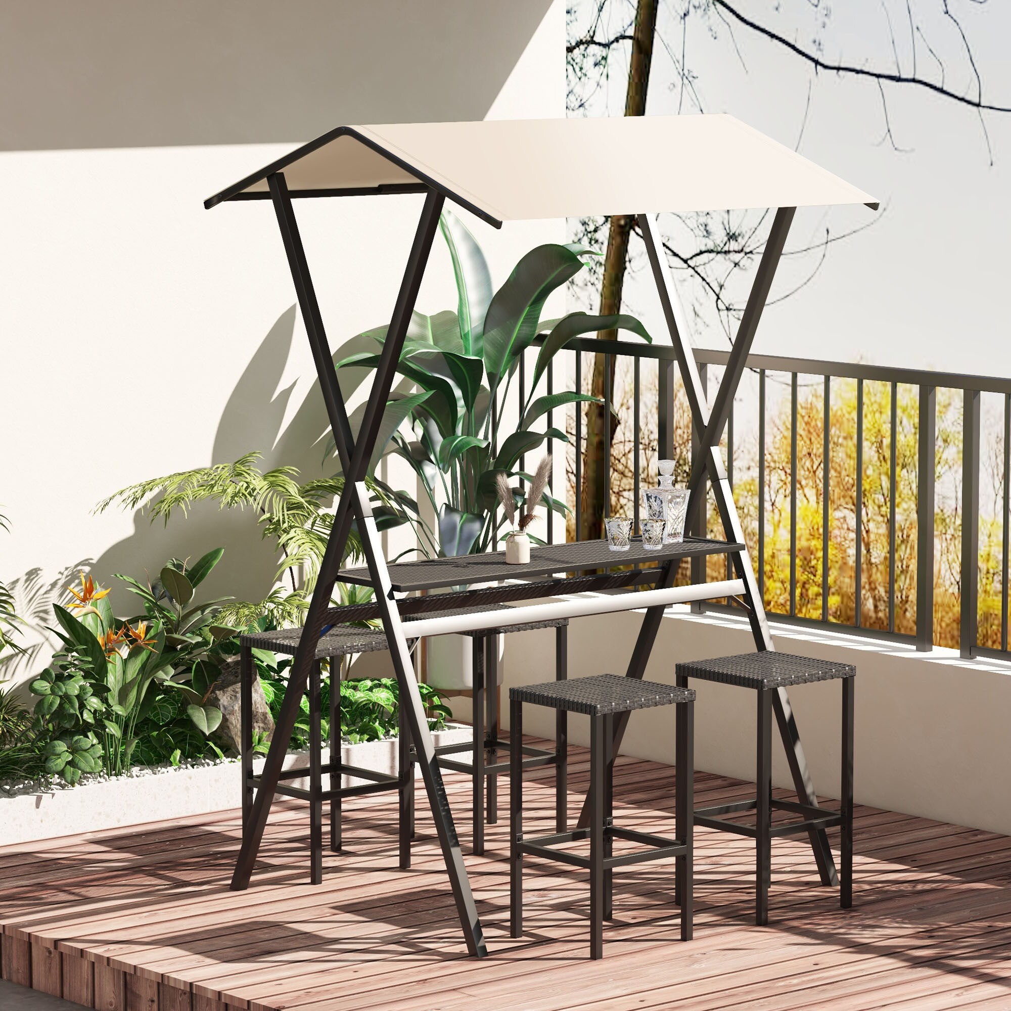 Outsunny Gartenbar-Set mit Dach schwarz 147L x 135B x 230H cm