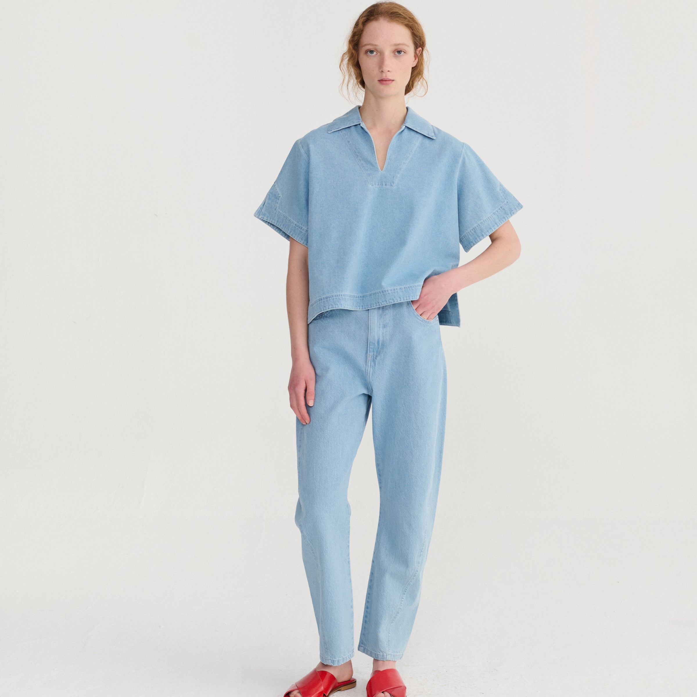 Adult Jeans High Waist Simple Pear Light Blue