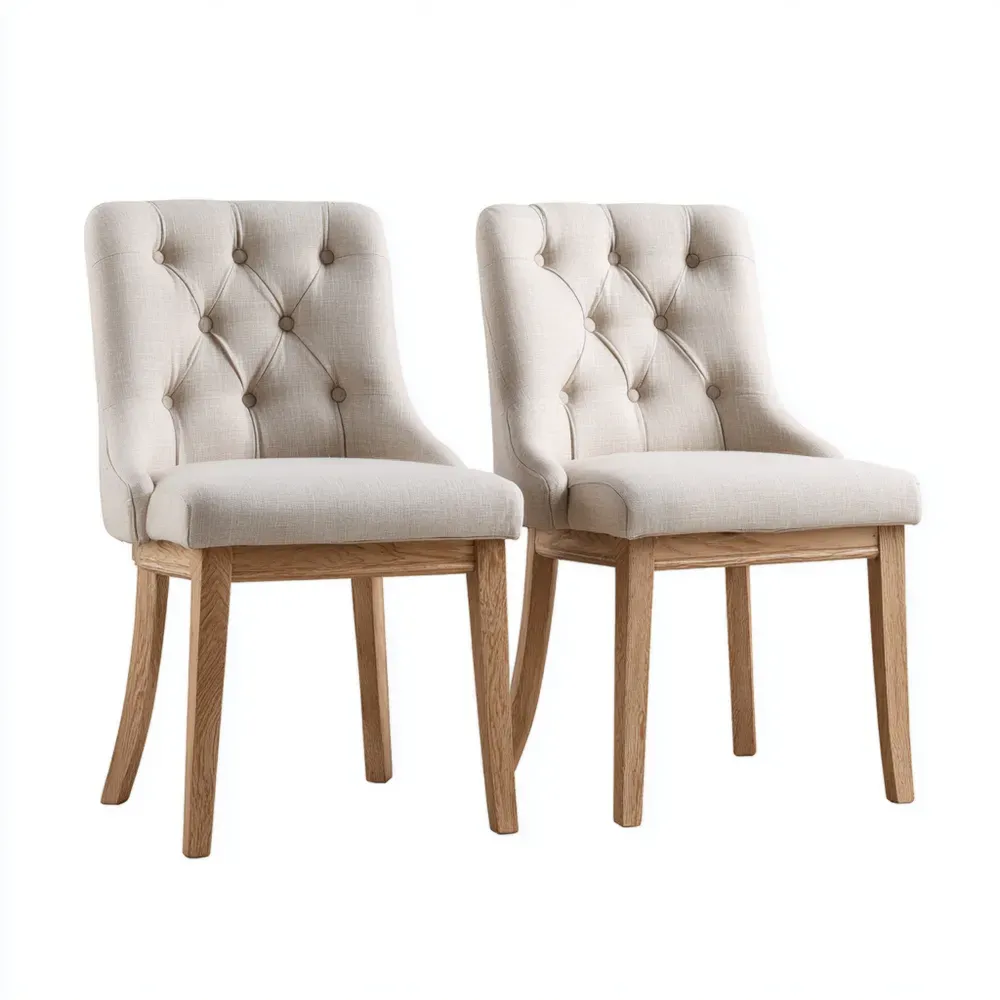 Esszimmerstuhl Set – Holzrahmen 50x60x85 cm – Cremeweiß – Klassisches Design