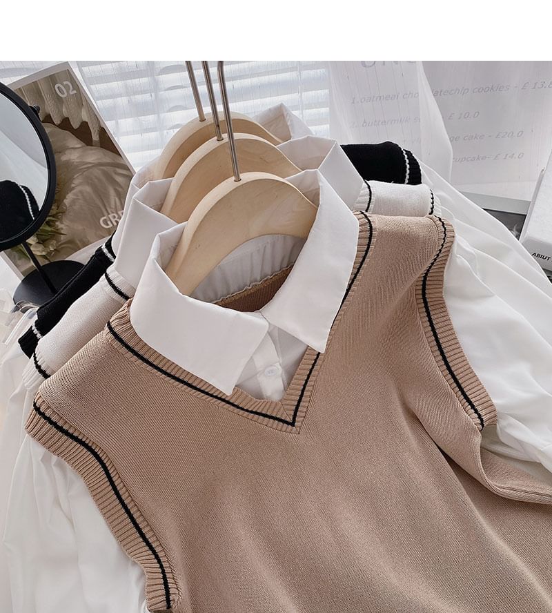 DIYI - Namaak tweedelig gebreid blouse met korte mouwen