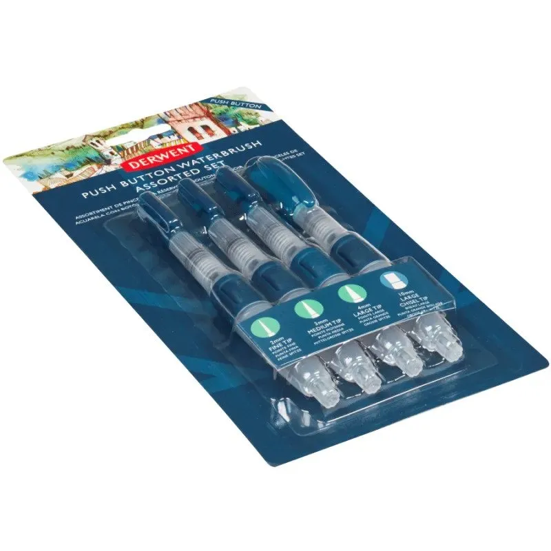 Derwent Push Button Waterbrush - sæt med 4 stk.