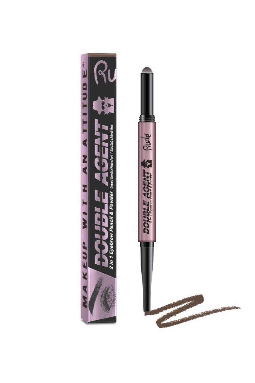 Rude Cosmetics Double Agent 2 in 1 eyebrow pencil powder neutral brown