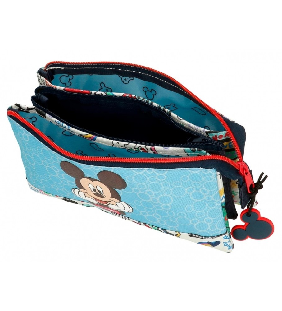 Estojo Disney Mickey Be Cool com três compartimentos, azul