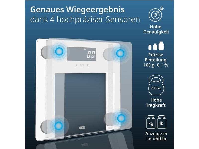 ADE Körperanalysewaage Ines Weiss Digitale Körperfettwaage bis 200 kg