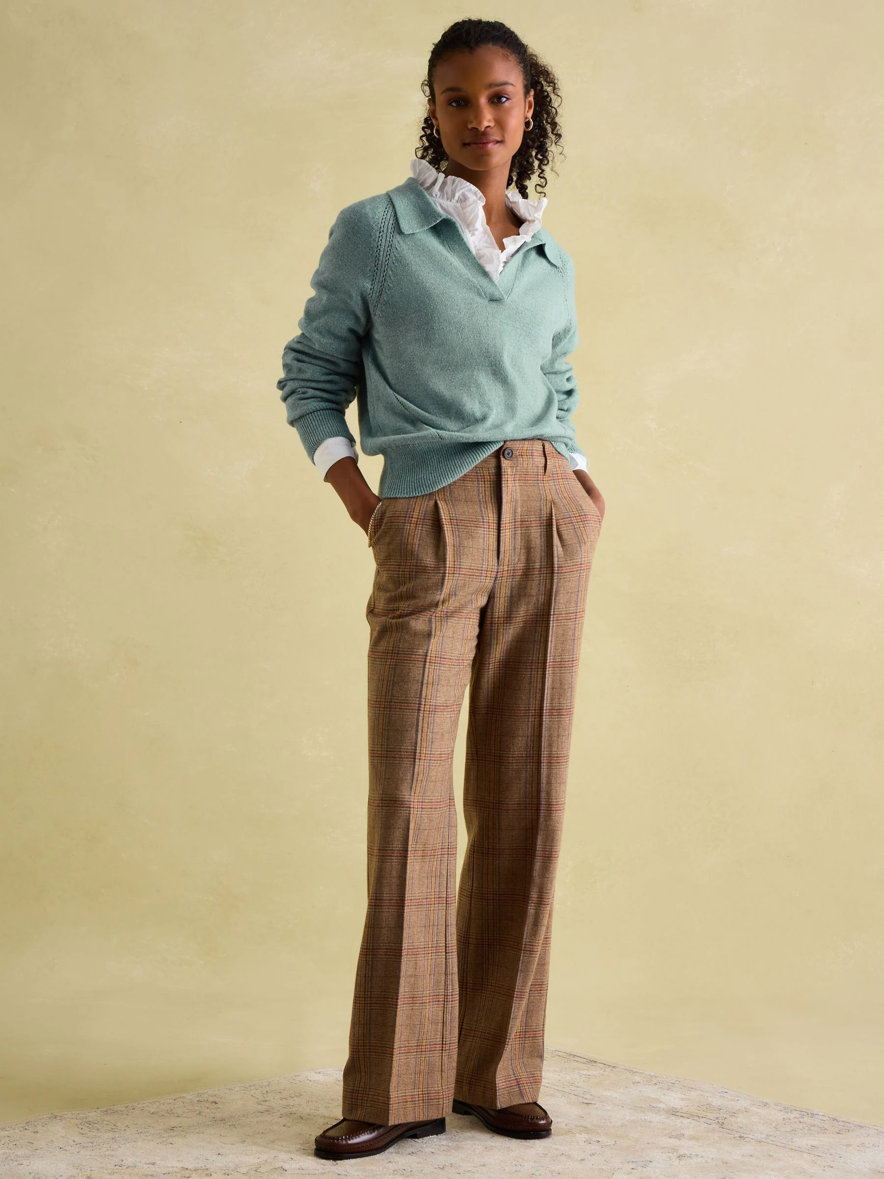 Joules Foxley tweed broek met hoog wolgehalte en wijde pijpen