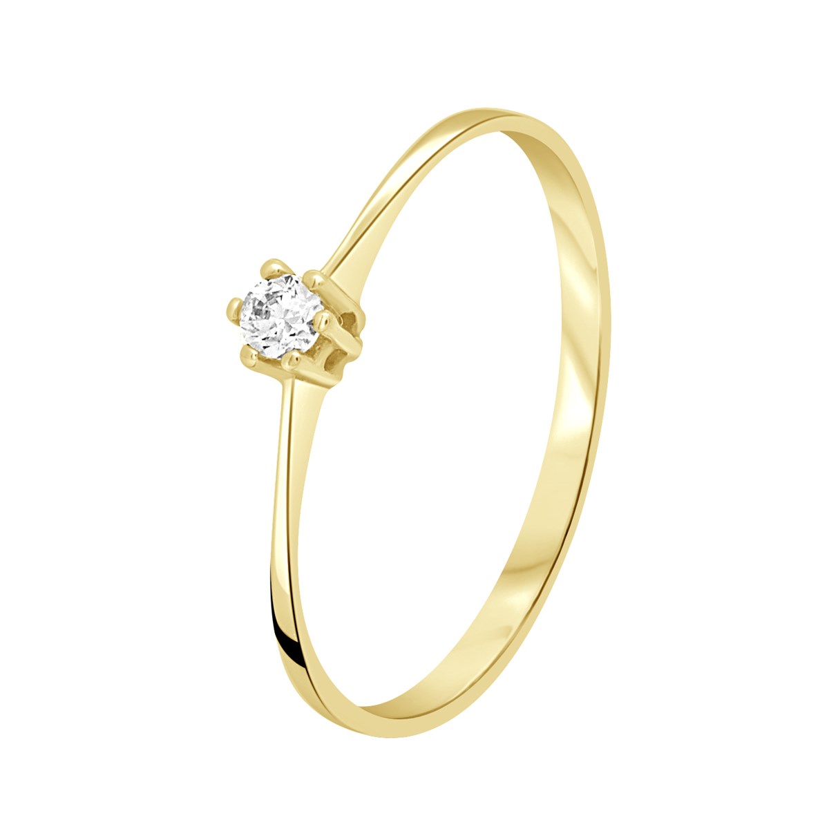 Bague Solitaire - serti Oxydes de Zirconium Sertis Griffes - Or Jaune