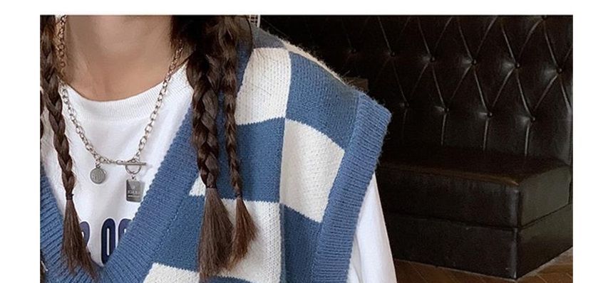 Fabricino - V-hals geruit vest