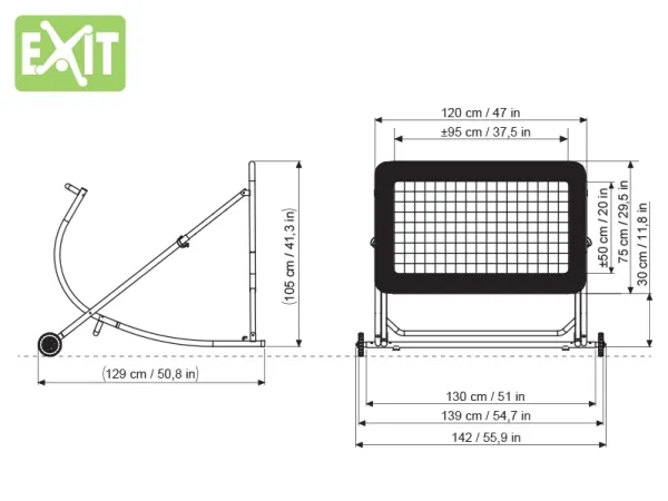 EXIT Rebounder Training Station, Rektangulær, Justerbar vinkel, Multi-station rebounder, Sort