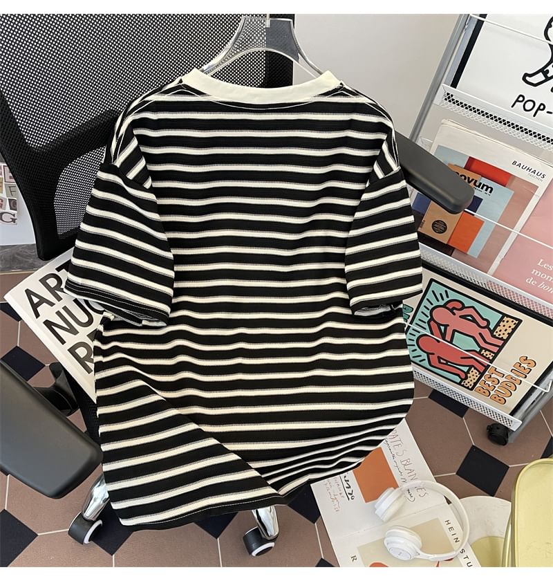 Filmas - T-shirt met ronde hals, strepen, contrasterende boorden en elleboogmouwen
