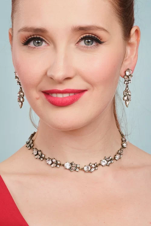 Lovely Crystal Diamond ketting in antiek goud