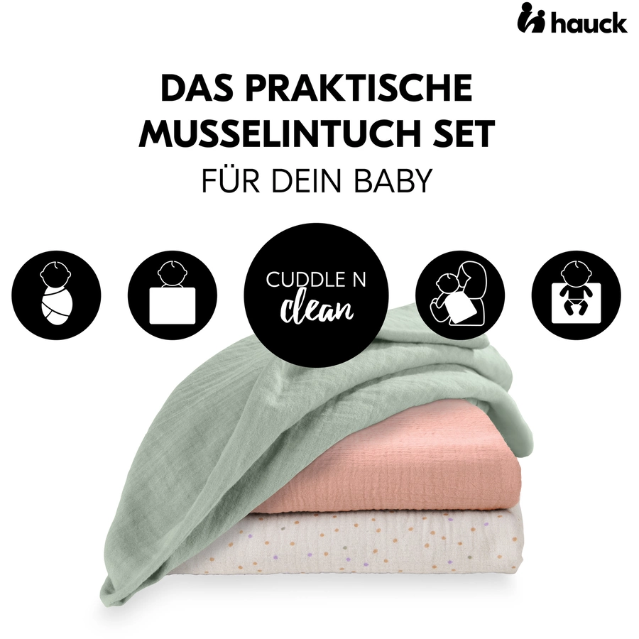 hauck Spucktücher Cuddle N Clean 3er Set SageBeige DotsCork