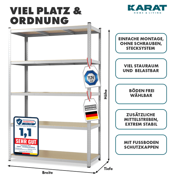 Zware stellingkast - gegalvaniseerd - voor kelder & werkplaats - 200 x 90 x 30 cm - draagvermogen 875 kg