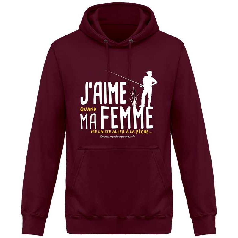 Sweat Homme Monsieur Pêcheur J'aime Ma Femme - Burgundy