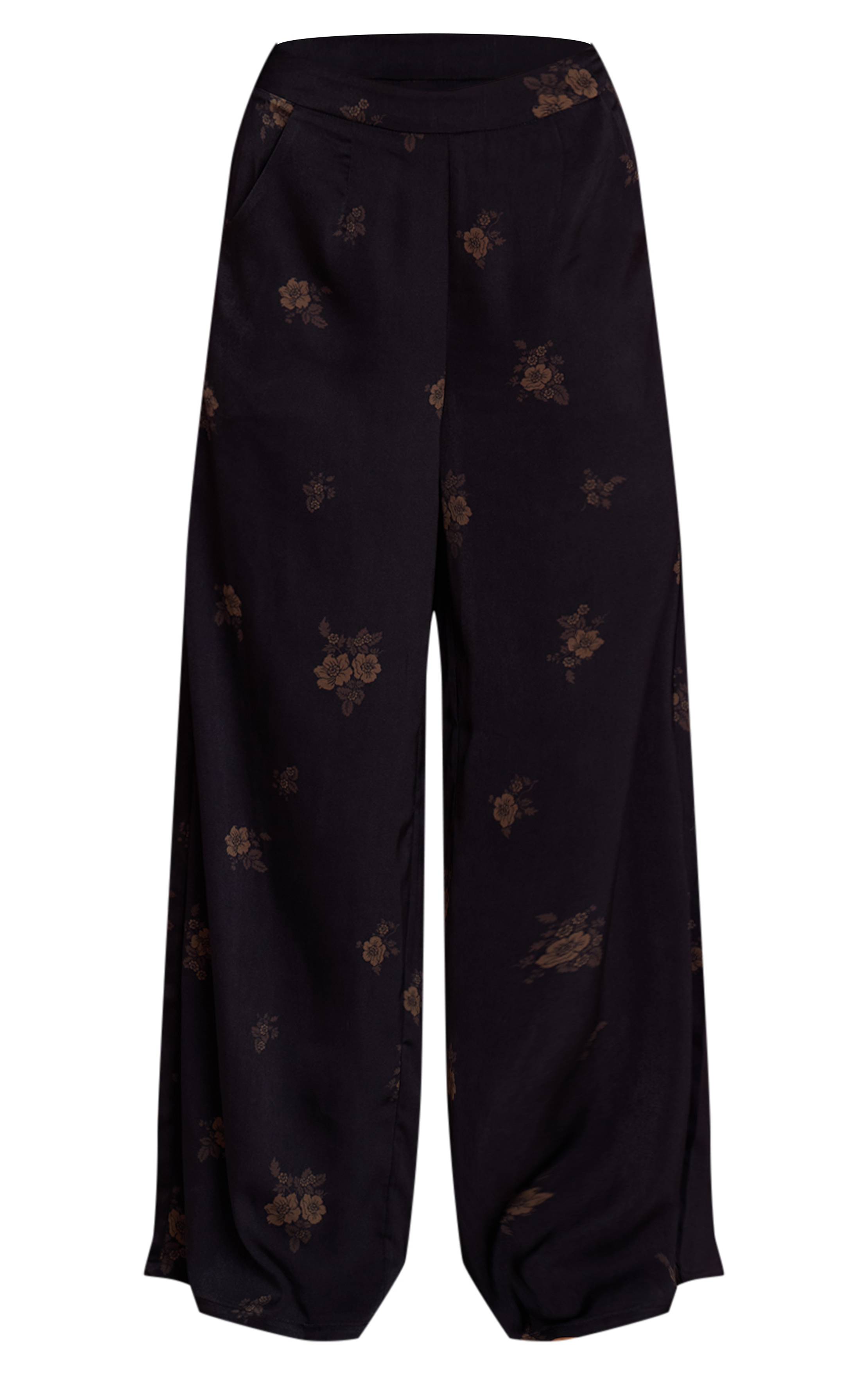 Bleu Marine Pantalon De Costume Satiné À Imprimé Fleuri Ditsy