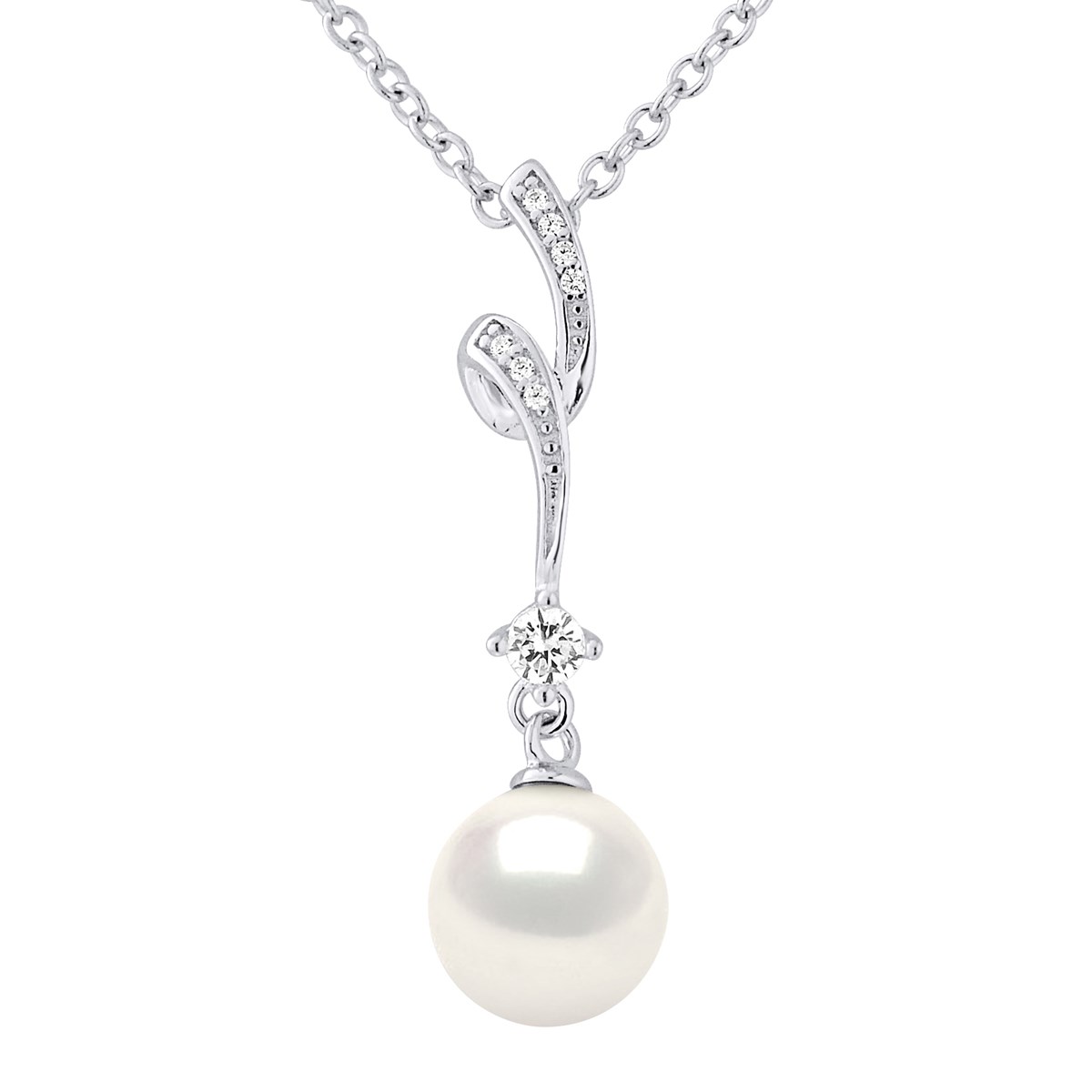 Collier FANTAISIE - Perle blanche - Oxydes de zirconium - Argent 925