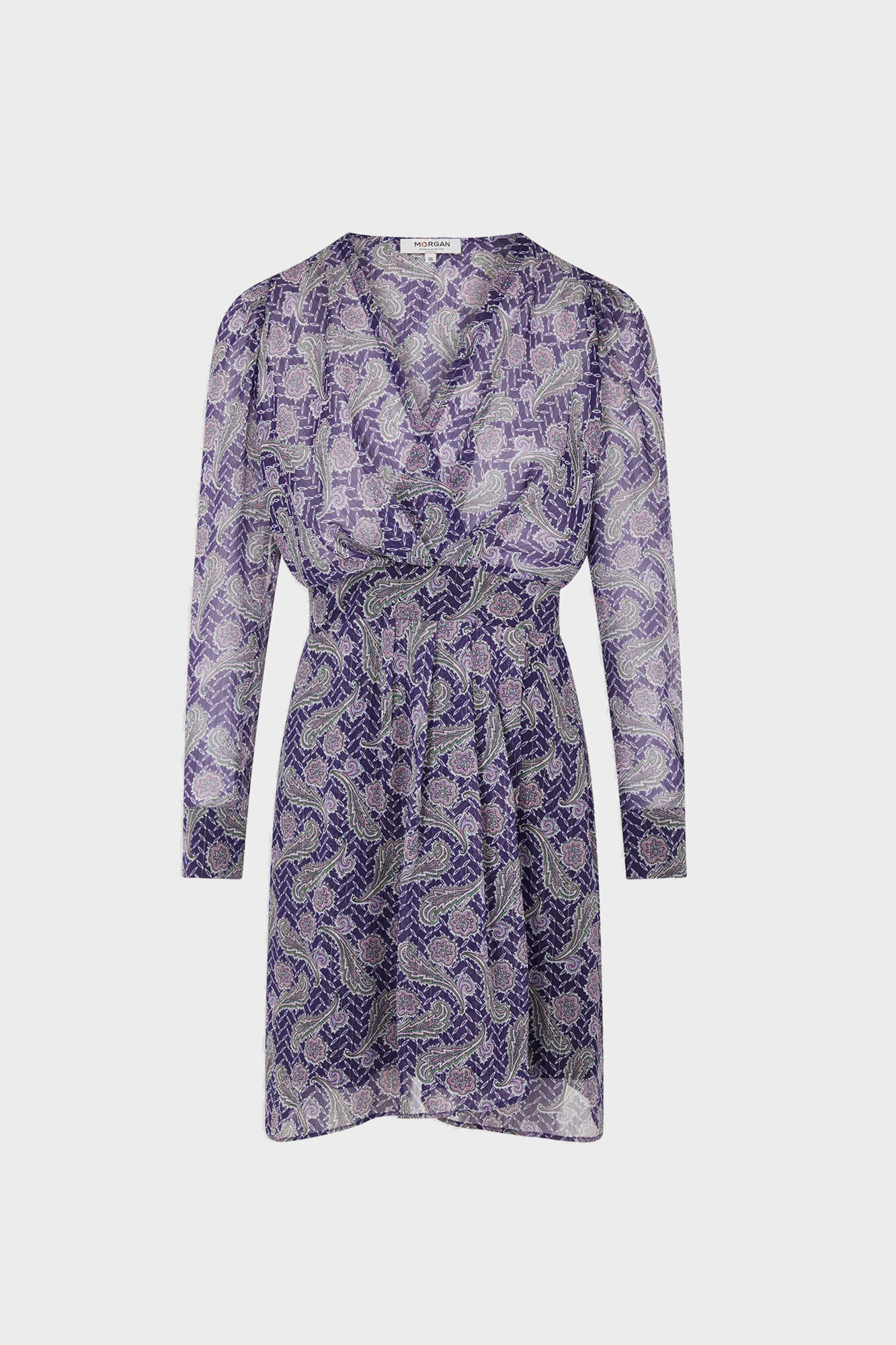 Vestido evasê com estampa paisley - Roxo