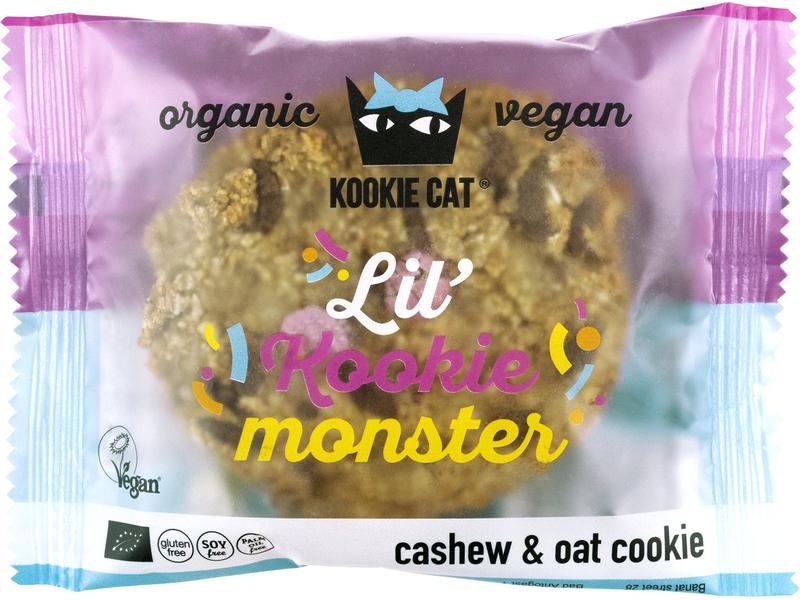 Kookie Cat Bio Cookie Lil` Kookie Monster 50 g Cashew- und Haferguetzli mit Vanille und bunten Schokolinsen