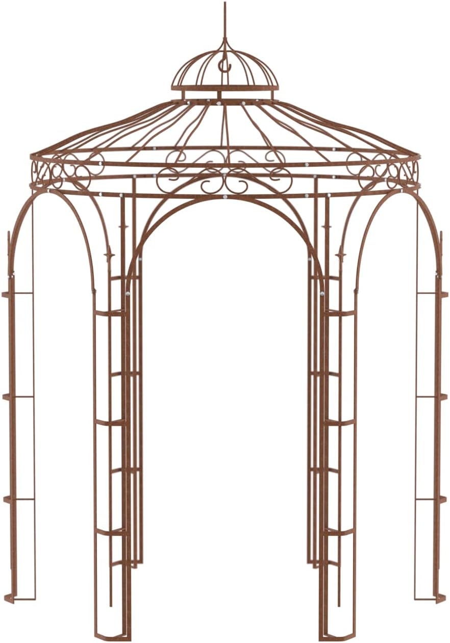 ELEO Pavillon Siena rostoptik - rund 2x2m Rankpavillon für den Garten handgeschmiedet Schmiedeeisen romantisch - Rosenpavillon Metall stabil rost Edelrost - für draußen Winterfest