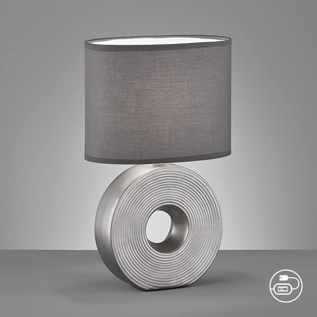 Fischer & Honsel | Tischleuchte, Eye | silberfarben matt| Stoffschirm| anthrazit chintz innen weiß| L: 23,00 cm, B: 13,00 cm, H: 38,00 cm,| mit Schnurschalter| 1x E14 max. 40 Watt | 50477