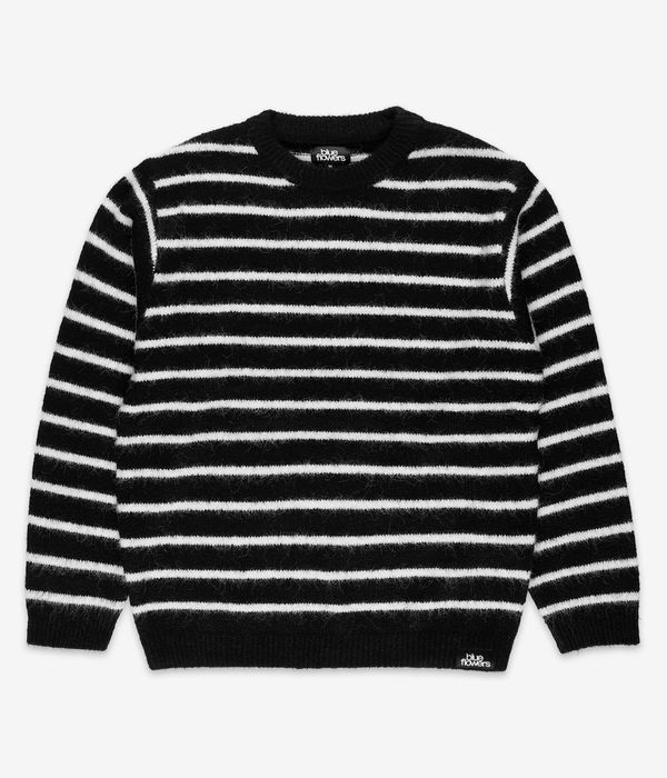Blue Flowers Stripe Knit Sweatshirt (black white)