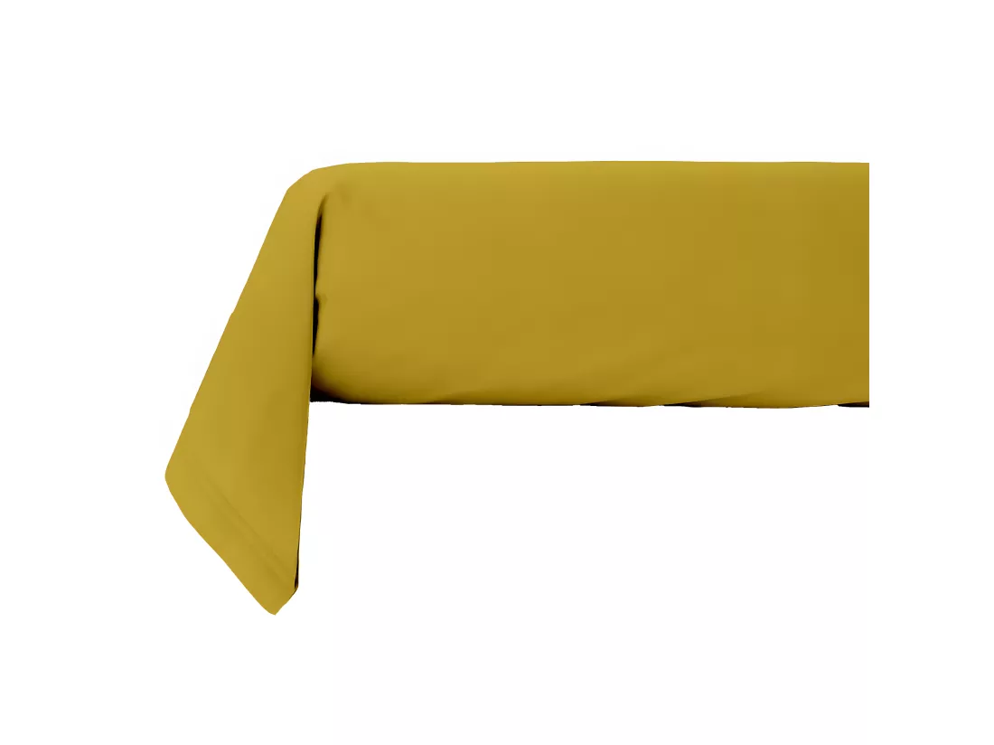 Taie traversin en coton 57 fils unie jaune mimosa jaune moutarde 85x185cm