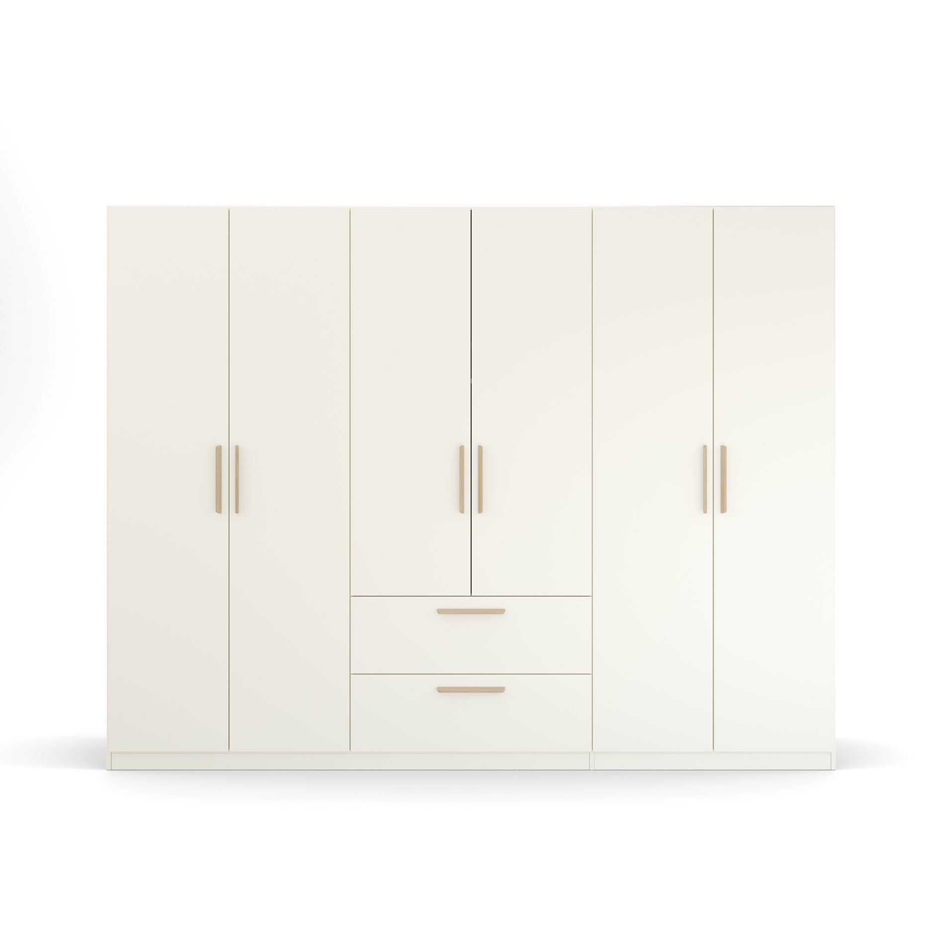 Drehtürenschrank - alpinweiß - 6-türig - 2 Schubkästen - 271 cm
