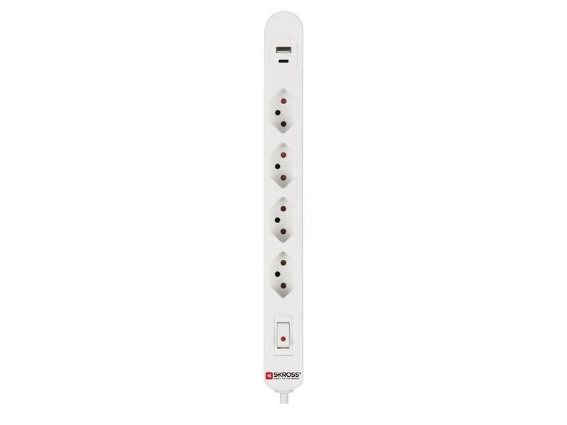 (1.5m) Home Station USB 4-fach Steckdosenleiste Typ13   USB C / USB A mit Leuchtschalter und Überlastschutz   Flachstecker (69.41350)