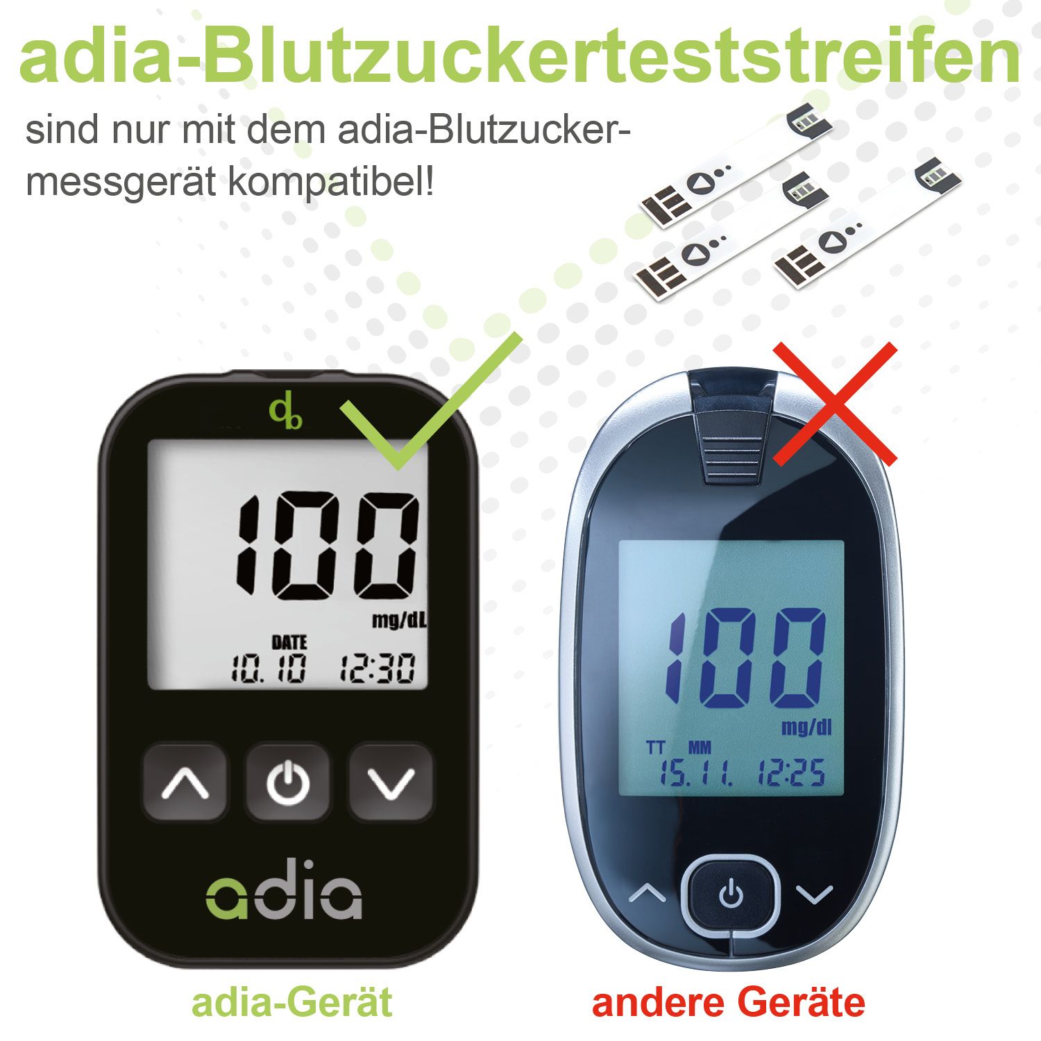 adia Blutzuckerteststreifen, 100 Stück, Blutzucker-Selbstkontrolle bei Diabetes