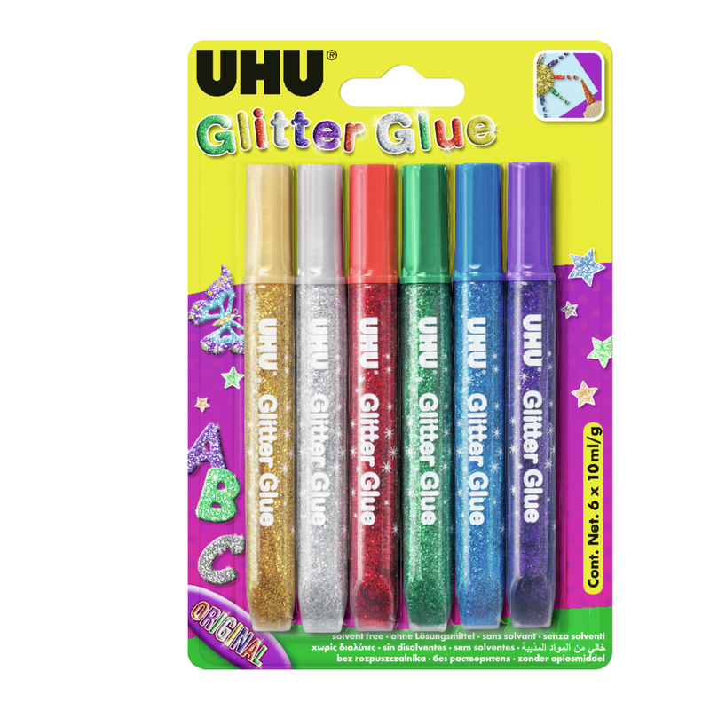 UHU Glitter Glue Original, 6 Stück, assortiert