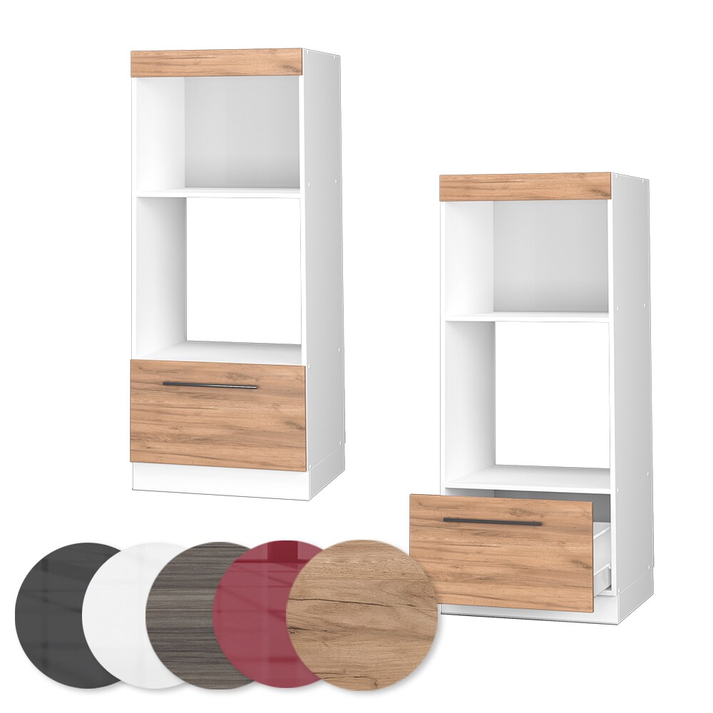 Vicco Mikrowellenumbauschrank Küchenschrank Küchenmöbel Fame-Line Weiß Eiche modern 60 cm Küche Einbauküche Blende Schublade Mikrowelle Backofen Küchenzeile