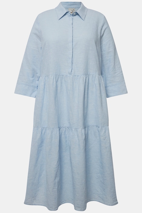 Hemdblusenkleid, Leinemix, Hemdkragen, 3/4-Arm