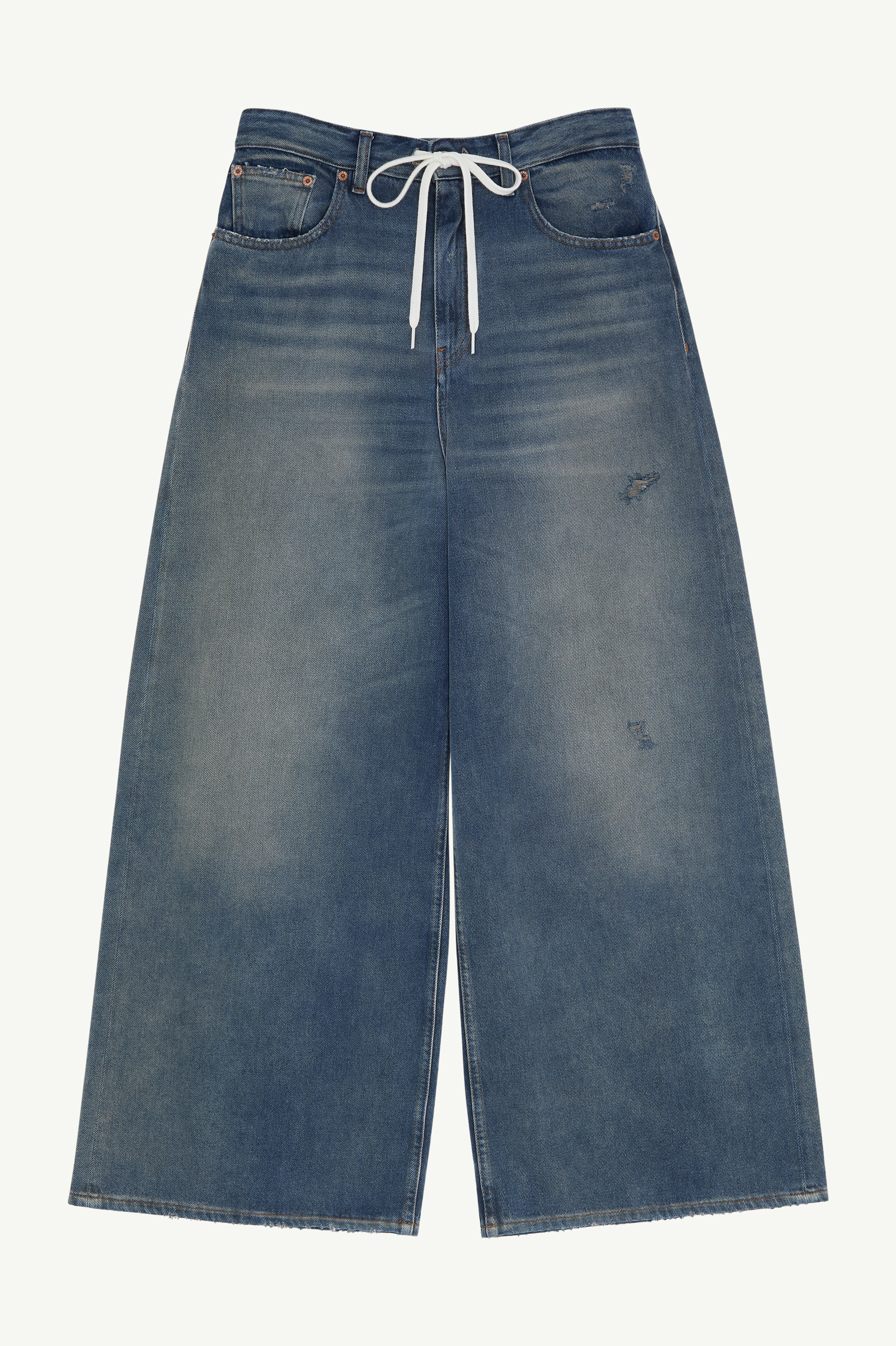 Blue Drawstring Wide-leg Jeans