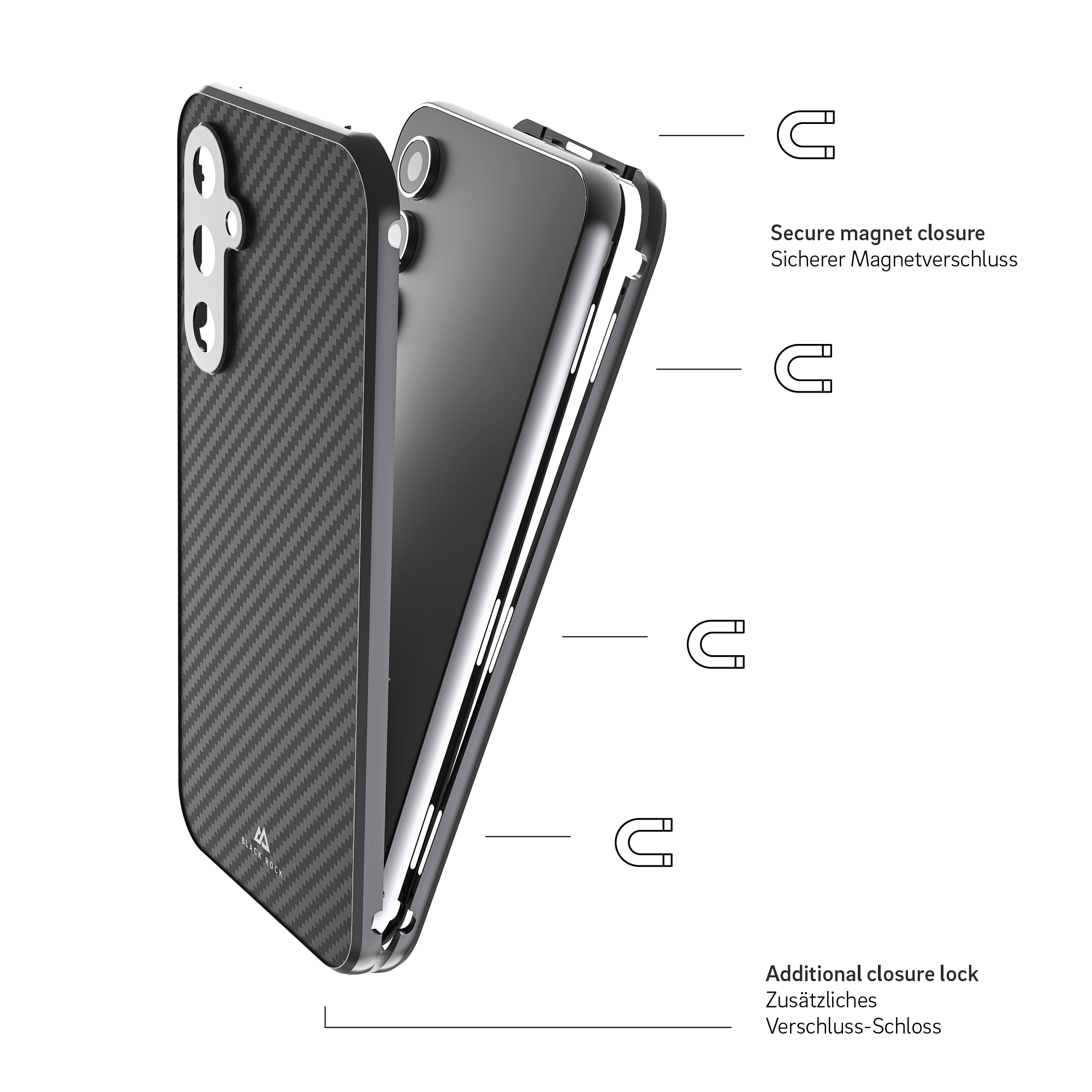 Samsung Galaxy A54 5G Magnetische 360° Glass Schutzhülle mit Echt Carbon Backcover   Display- / Kameraschutz (2210TGCB02) - Schwarz