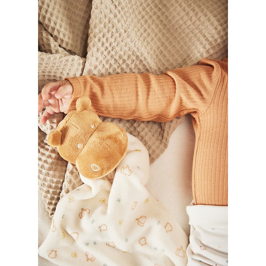 Doudou mouchoir hippopotame en velours pour bébé - Marron