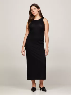 Vestido midi metálico sem mangas e de corte justo
