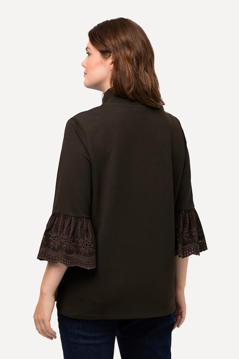 Sweatshirt, Spitze, Stehkragen, 3/4-Arm, Biobaumwolle