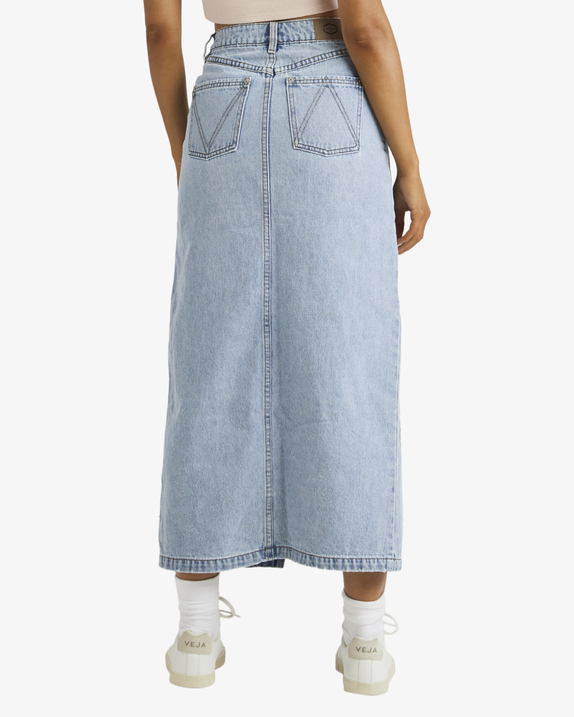 Rvca Denim Midi Skirt Vintage Blue