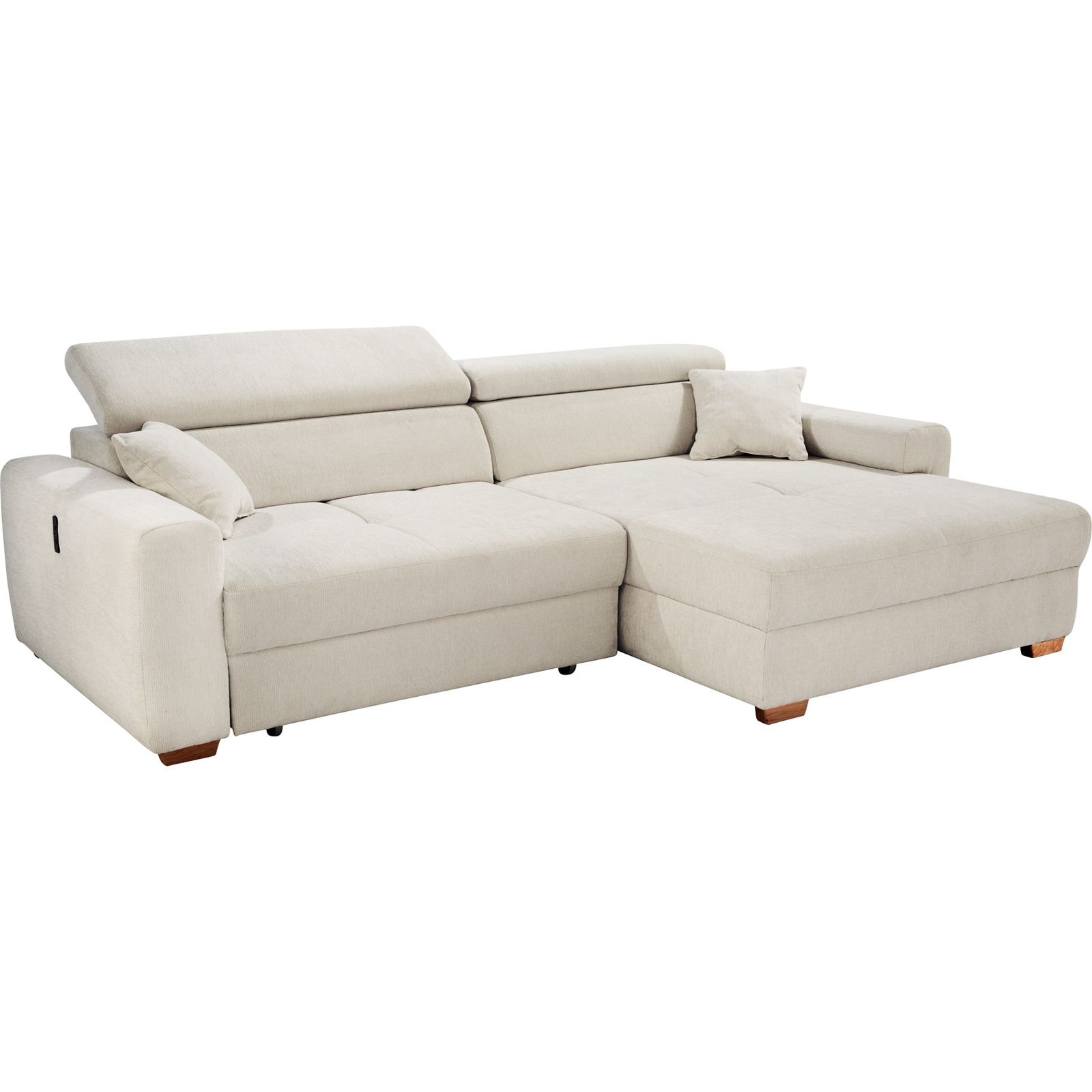 Ecksofa Track Stoff beige mit elektrischer Vorziehbank