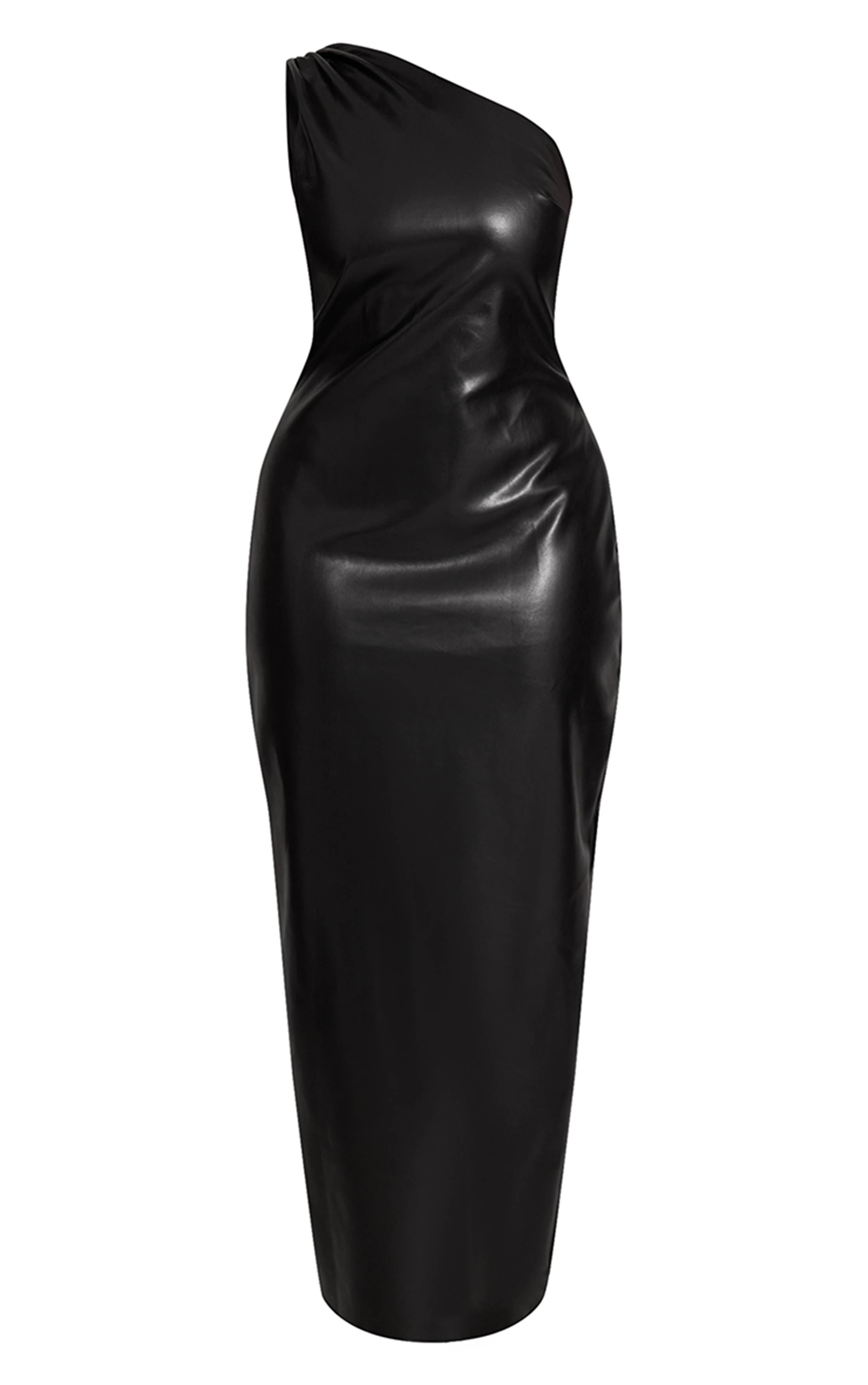 Noir Robe Maxi Moulante En Synthétiquecuir À Une Épaule