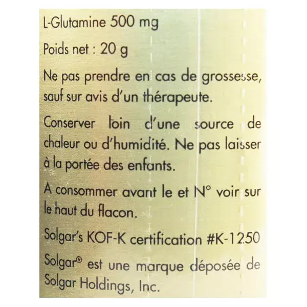 Solgar L-Glutamina 500mg 50 cápsulas vegetais
